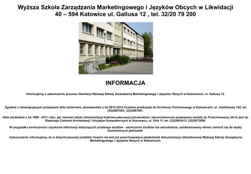 Silesian School of Economics and Languages in Katowice / Wyższa Szkoła Zarządzania Marketingowego i Języków Obcych w Katowicach