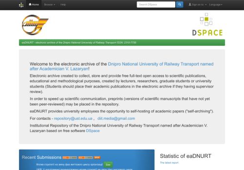 Electronic Archive of Dnipropetrovsk National University of Railway Transport eaDNURT